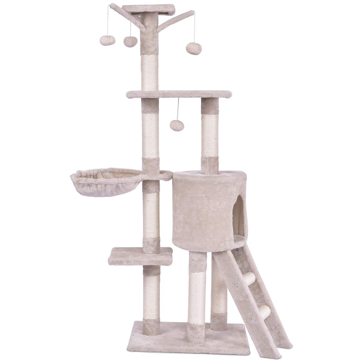 Arbre à chat Tangkula de 56 pouces, condo tour pour chat à plusieurs niveaux avec poteau à griffer et échelle